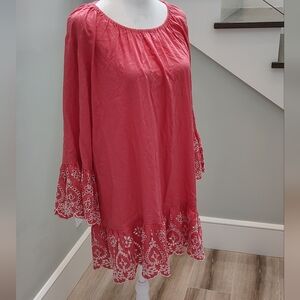 Elegant Coral Embroidered Tunic